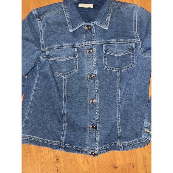 COLDWATER CREEK Jean Jacket Women’s Petite PM Blue Stretch Denim Boho EUC - Picture 2 of 4